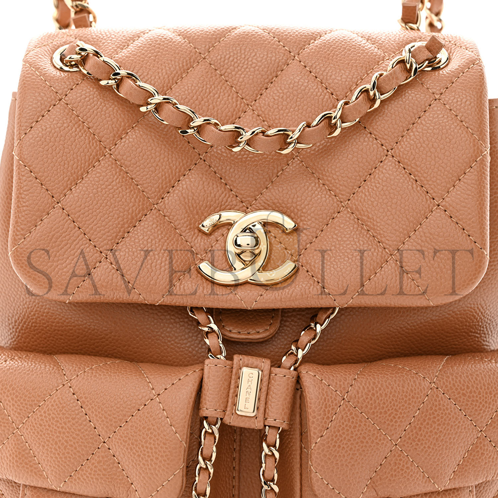 Ch*el master shiny caviar quilted duma pockets drawstring backpack dark beige (20.5*20*11.5cm)
